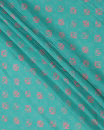 قماش كريب فيسكوز بنقشة عرقية بلون أزرق مائي مع أحمر، عرض 110 سم، صنع في الهند - D23580