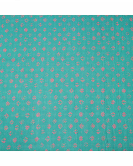 قماش كريب فيسكوز بنقشة عرقية بلون أزرق مائي مع أحمر، عرض 110 سم، صنع في الهند - D23580