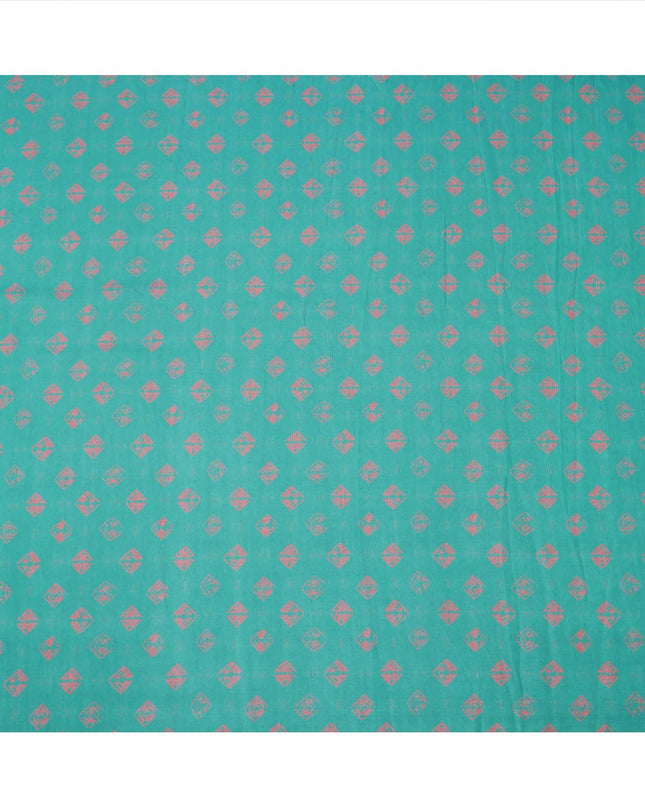 قماش كريب فيسكوز بنقشة عرقية بلون أزرق مائي مع أحمر، عرض 110 سم، صنع في الهند - D23580