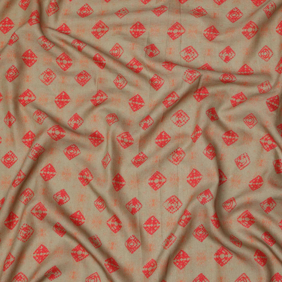 قماش كريب فيسكوز بطبعة زهور مرسومة يدويًا متعدد الألوان، لون بيج رملي، عرض 110 سم، صنع في الهند - D23582