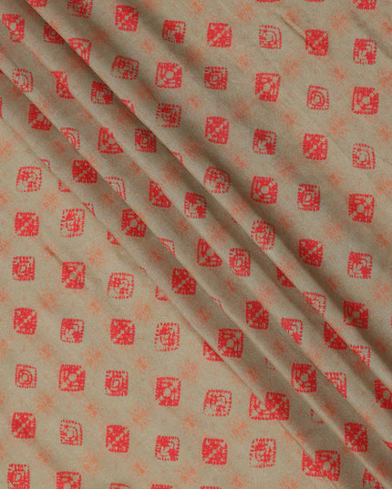 قماش كريب فيسكوز بطبعة زهور مرسومة يدويًا متعدد الألوان، لون بيج رملي، عرض 110 سم، صنع في الهند - D23582