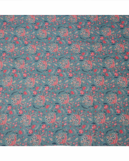 قماش كريب فيسكوز رمادي باهت مع طباعة زهور حمراء وبيج، عرض 110 سم، صنع في الهند - D23583