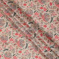 قماش كريب فيسكوز بطبعة زهور نباتية باللونين البيج والأحمر والأزرق، عرض 110 سم، صنع في الهند - D23585