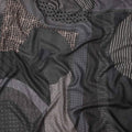 Black and Grey Ajrakh-Style Patchwork Geometric Print Viscose Crepe Fabric, 110 Cms Width, Made in India-D23587