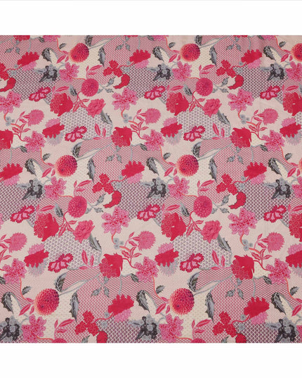 قماش كريب فيسكوز بطبعة زهور رقمية باللونين البيج والوردي، عرض 110 سم، صنع في الهند - D23589