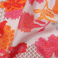 White and Orange Multi-Color Digital Floral Mesh Print Viscose Crepe Fabric, 110 Cms Width, Made in India-D23590