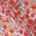 White and Orange Multi-Color Digital Floral Mesh Print Viscose Crepe Fabric, 110 Cms Width, Made in India-D23590