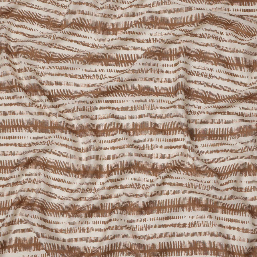 Ivory and Brown Abstract Stripe Print Viscose Crepe Fabric, 110 Cms Width, Made in India-D23591