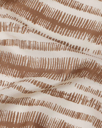 Ivory and Brown Abstract Stripe Print Viscose Crepe Fabric, 110 Cms Width, Made in India-D23591
