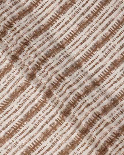 Ivory and Brown Abstract Stripe Print Viscose Crepe Fabric, 110 Cms Width, Made in India-D23591