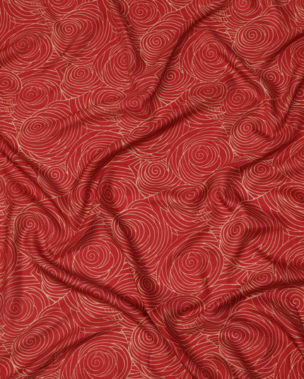 Red and Beige Abstract Spiral Line Print Viscose Crepe Fabric, 110 Cms Width, Made in India-D23594