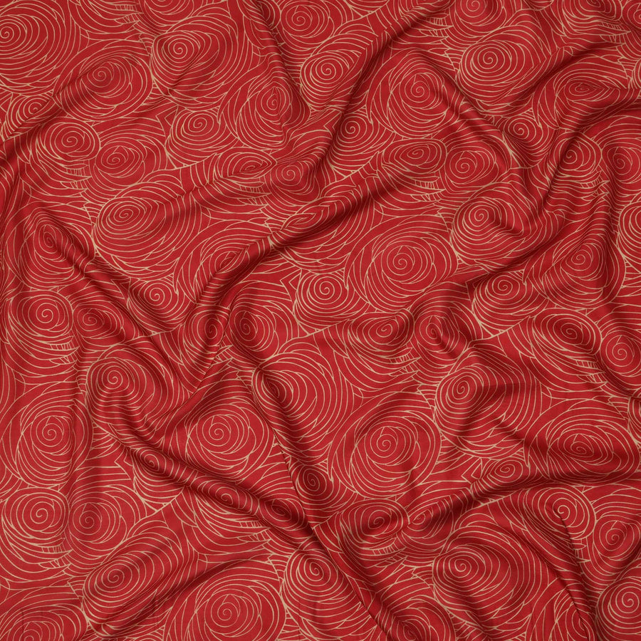 Red and Beige Abstract Spiral Line Print Viscose Crepe Fabric, 110 Cms Width, Made in India-D23594