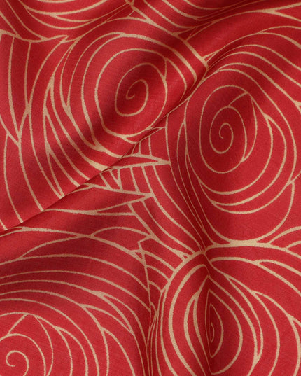 Red and Beige Abstract Spiral Line Print Viscose Crepe Fabric, 110 Cms Width, Made in India-D23594