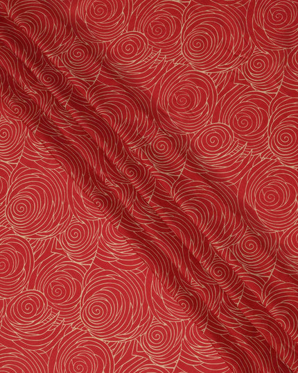 Red and Beige Abstract Spiral Line Print Viscose Crepe Fabric, 110 Cms Width, Made in India-D23594