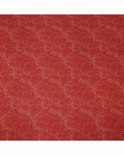 Red and Beige Abstract Spiral Line Print Viscose Crepe Fabric, 110 Cms Width, Made in India-D23594