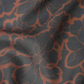 Charcoal Black and Rust Brown Bold Floral Outline Print Viscose Crepe Fabric, 110 Cms Width, Made in India-D23597