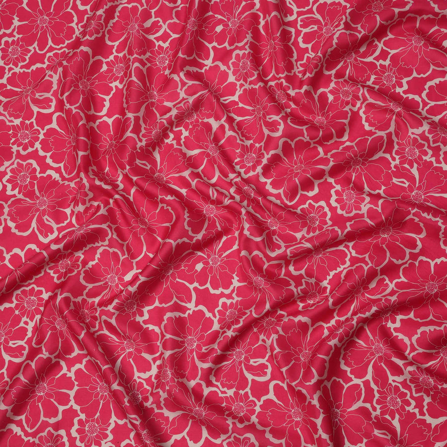 Ruby Pink and Beige Bold Floral Outline Print Viscose Crepe Fabric, 110 Cms Width, Made in India-D23598