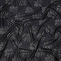 Midnight Black with Subtle White Floral Outline Print Viscose Crepe Fabric, 110 Cms Width, Made in India-D23600