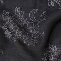 Midnight Black with Subtle White Floral Outline Print Viscose Crepe Fabric, 110 Cms Width, Made in India-D23600