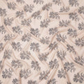 Soft Beige with Black Floral Outline Print Viscose Crepe Fabric, 110 Cms Width, Made in India-D23601