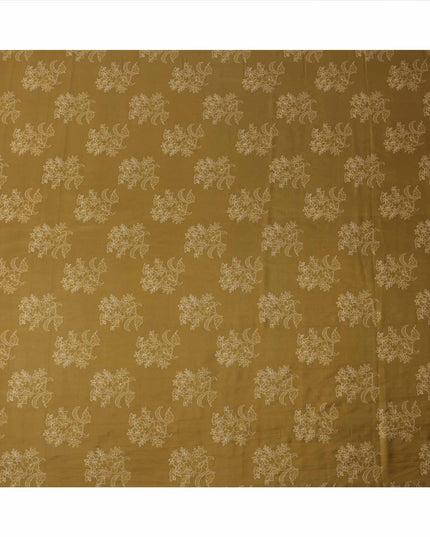 Antique Mustard with Beige Floral Outline Print Viscose Crepe Fabric, 110 Cms Width, Made in India-D23602