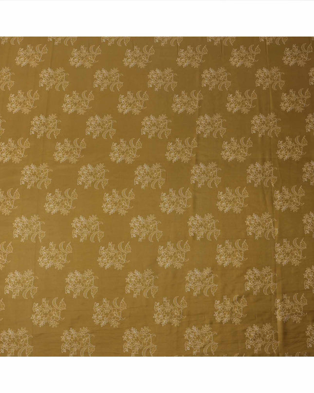 Antique Mustard with Beige Floral Outline Print Viscose Crepe Fabric, 110 Cms Width, Made in India-D23602