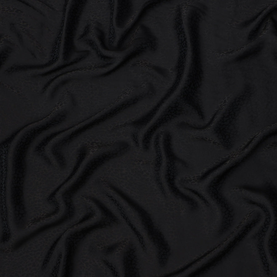 Classic black tone-on-tone self-pattern viscose crepe jacquard fabric, 110 Cms, India-D23815