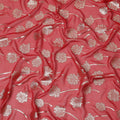 Coral red floral metallic motif silk chiffon with lurex detailing fabric, 110 Cms, South Korea-D23816