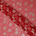 Coral red floral metallic motif silk chiffon with lurex detailing fabric, 110 Cms, South Korea-D23816