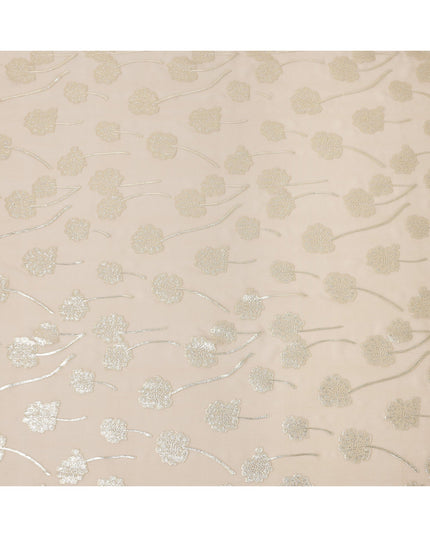 Light Beige floral metallic motif silk chiffon with gold lurex detailing fabric, 110 Cms, South Korea-D23817