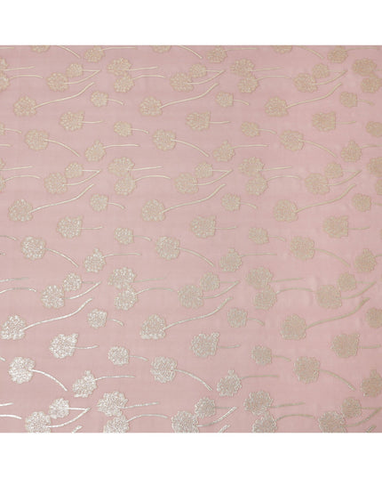 قماش شيفون حريري بنقشة زهور معدنية وردية وردية مع تفاصيل لوريكس ذهبية، 110 سم، كوريا الجنوبية - D23818