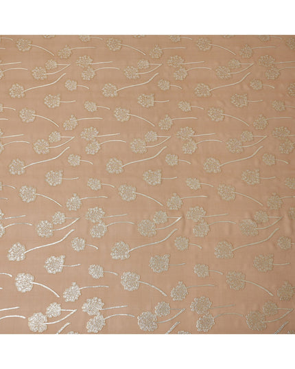 Nude beige floral metallic motif silk chiffon with gold lurex detailing fabric, 110 Cms, South Korea-D23820 Regal Fabrics