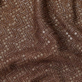 Chocolate brown chevron mirror embroidered synthetic blended viscose fabric, 110 Cms, India-D23822