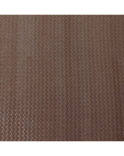 Chocolate brown chevron mirror embroidered synthetic blended viscose fabric, 110 Cms, India-D23822