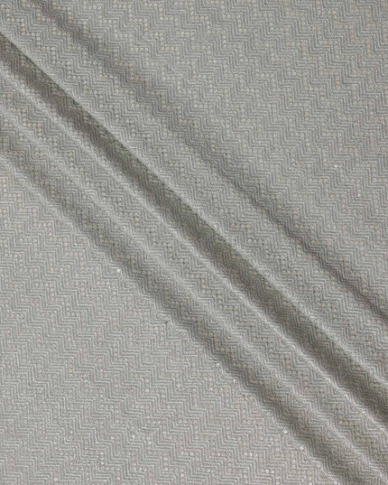 Silver grey chevron mirror embroidered synthetic blended viscose fabric, 110 Cms, India-D23823