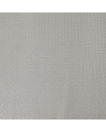 Silver grey chevron mirror embroidered synthetic blended viscose fabric, 110 Cms, India-D23823