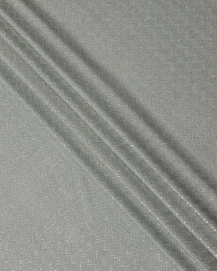 Dusty sage green chevron mirror embroidered synthetic blended viscose fabric, 110 Cms, India-D23824