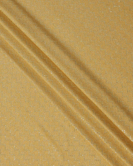 Sunshine yellow chevron mirror embroidered synthetic blended viscose fabric, 110 Cms, India-D23825