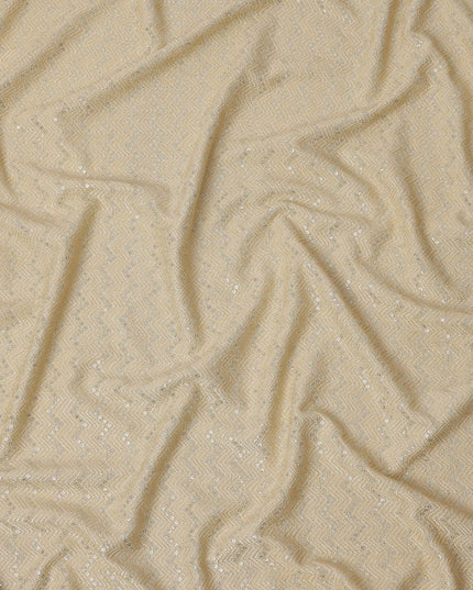 Champagne beige chevron mirror embroidered synthetic blended viscose fabric, 110 Cms, India-D23826