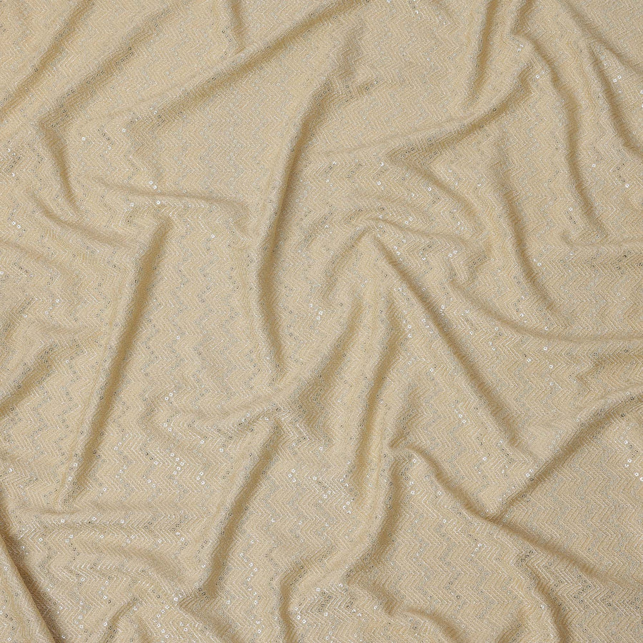 Champagne beige chevron mirror embroidered synthetic blended viscose fabric, 110 Cms, India-D23826