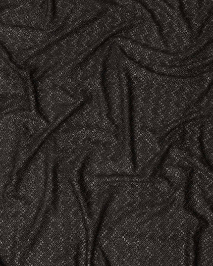 Charcoal black chevron mirror embroidered synthetic blended viscose fabric, 110 Cms, India-D23827