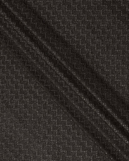 Charcoal black chevron mirror embroidered synthetic blended viscose fabric, 110 Cms, India-D23827