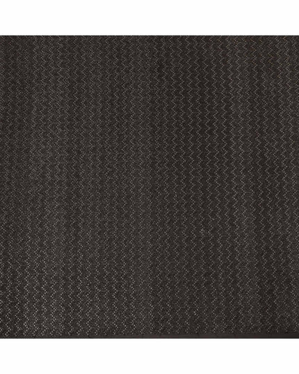 Charcoal black chevron mirror embroidered synthetic blended viscose fabric, 110 Cms, India-D23827