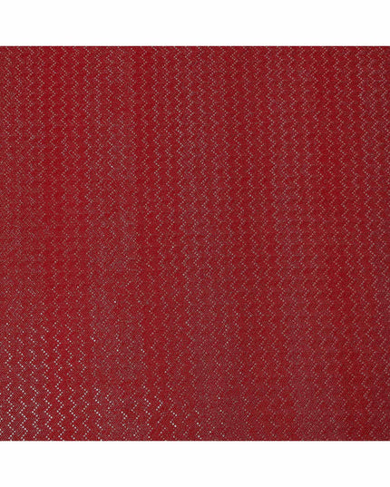 Crimson red chevron mirror embroidered synthetic blended viscose fabric, 110 Cms, India-D23828