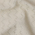 Ivory white chevron mirror embroidered synthetic blended viscose fabric, 110 Cms, India-D23829