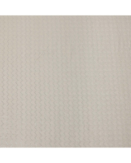 Ivory white chevron mirror embroidered synthetic blended viscose fabric, 110 Cms, India-D23829