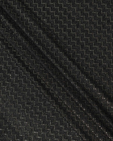 Jet black chevron mirror embroidered synthetic blended viscose fabric, 110 Cms, India-D23830