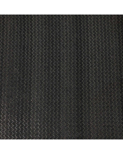 Jet black chevron mirror embroidered synthetic blended viscose fabric, 110 Cms, India-D23830