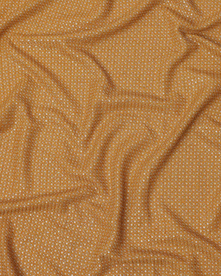 Mustard yellow square mirror floral embroidered synthetic blended viscose fabric, 110 Cms, India-D23831