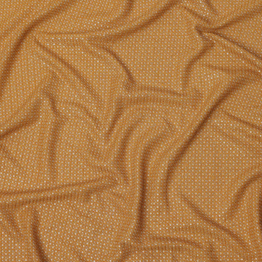 Mustard yellow square mirror floral embroidered synthetic blended viscose fabric, 110 Cms, India-D23831